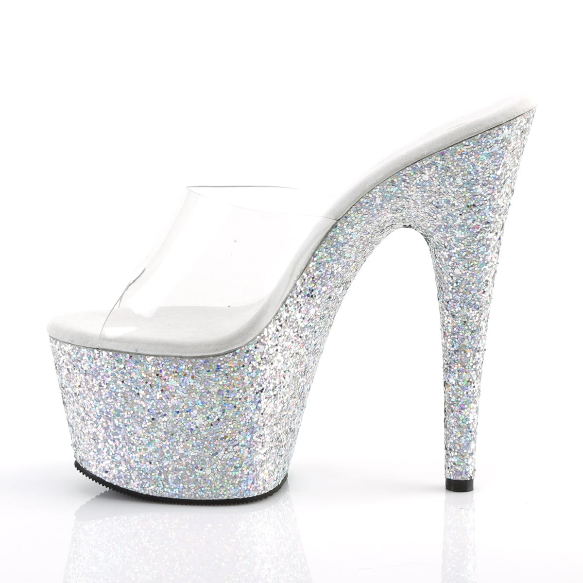 ADORE-701LG Clear/Silver Multi Glitter Slide Pleaser US Size (Women's): 5
