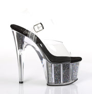ADORE-708CG Clear/Black Confetti Glitter Platform Sandal Pleaser US Size (Women's): 5