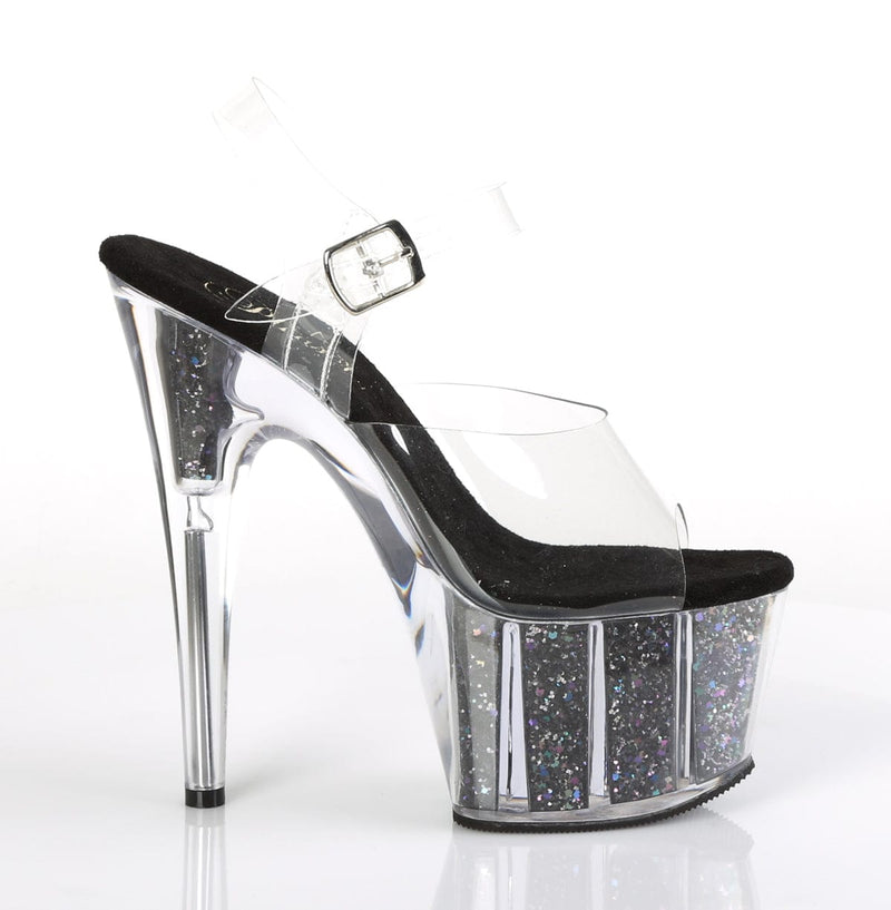 ADORE-708CG Clear/Black Confetti Glitter Platform Sandal Pleaser US Size (Women's): 5