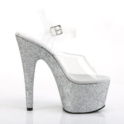 ADORE-708HMG Clear/Silver Multi Glitter Platform Sandal Pleaser US Size (Women's): 5