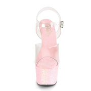 ADORE-708LG Clear/Baby Pink Glitter Platform Sandal Pleaser US Size (Women's): 5