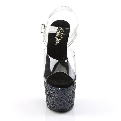 ADORE-708LG Clear/Black Multi Glitter Platform Sandal Pleaser US Size (Women's): 5