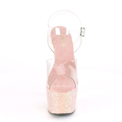ADORE-708LG Clear/Dusty Blush Glitter Platform Sandal Pleaser US Size (Women's): 5