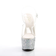 ADORE-708LG Clear/Silver Multi Glitter Platform Sandal Pleaser US Size (Women's): 5
