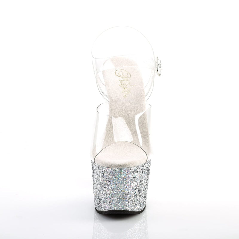 ADORE-708LG Clear/Silver Multi Glitter Platform Sandal Pleaser US Size (Women's): 5