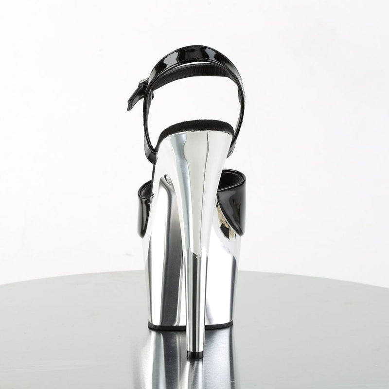 ADORE-709 Black Patent/Silver Chrome Platform Sandal Pleaser US Size (Women's): 5