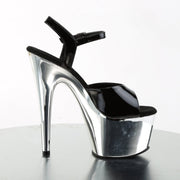 ADORE-709 Black Patent/Silver Chrome Platform Sandal Pleaser US Size (Women's): 5