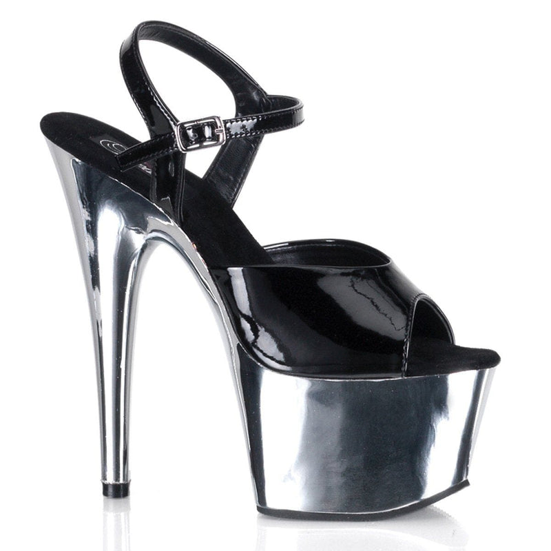 ADORE-709 Black Patent/Silver Chrome Platform Sandal Pleaser US Size (Women's): 5