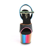 ADORE-709RC-02 Black Faux Leather/Rainbow Chrome Platform Sandal Pleaser US Size (Women's): 5