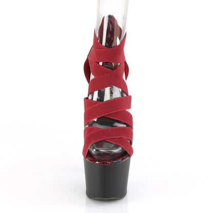ADORE-748SP Wine Elastic Band-Snake Print Patent Platform Sandal Pleaser