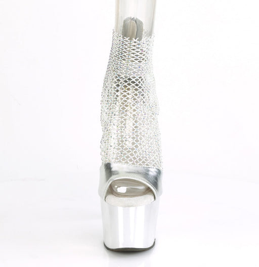 ADORE-765RM Silver Metallic Pu-Rhinestones Mesh/Silver Chrome Platform Sandal Pleaser US Size (Women's): 5