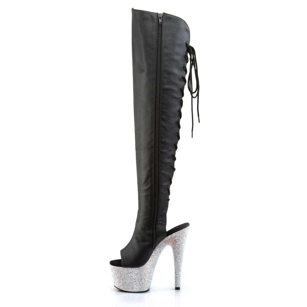 BEJEWELED-3019DM-7 Black Faux Leather/Silver Multi Rhinestones Boot Pleaser US Size (Women's): 5