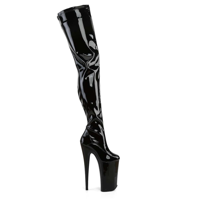 BEYOND-4000 Black Stretch Patent/Black Boot Pleaser US Size (Women's): 5