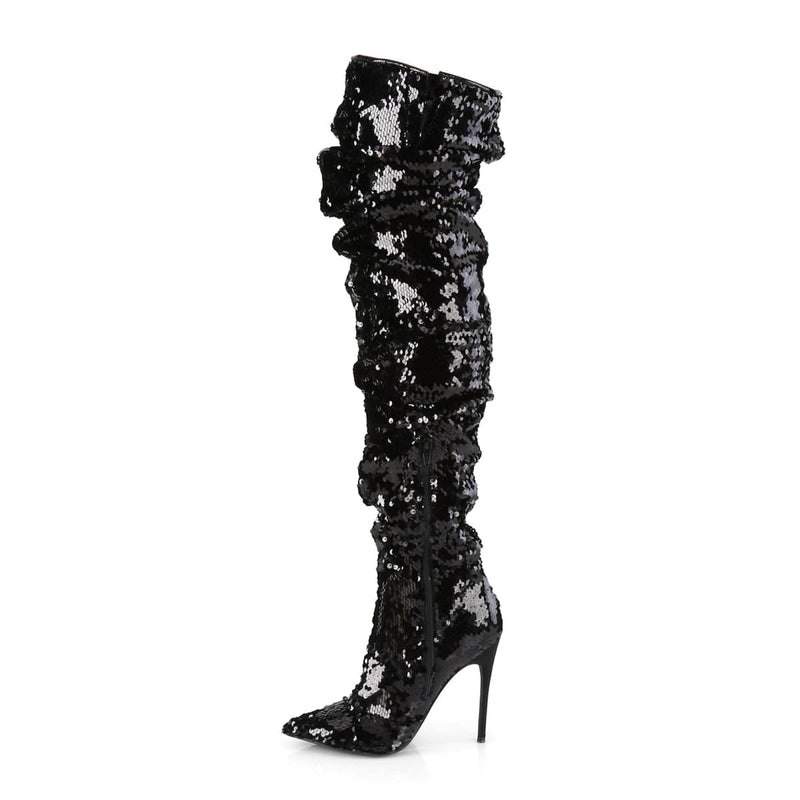 COURTLY-3011 Black Sequins Thigh Boot Pleaser US Size (Women's): 6