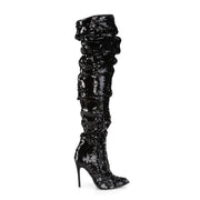 COURTLY-3011 Black Sequins Thigh Boot Pleaser US Size (Women's): 6