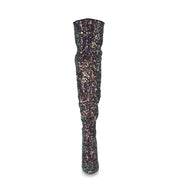COURTLY-3015 Black Multi Glitter Thigh Boot Pleaser US Size (Women's): 6
