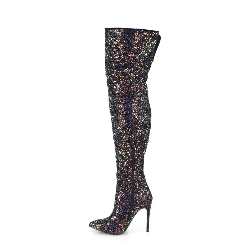 COURTLY-3015 Black Multi Glitter Thigh Boot Pleaser US Size (Women's): 6