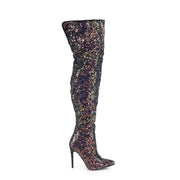 COURTLY-3015 Black Multi Glitter Thigh Boot Pleaser US Size (Women's): 6