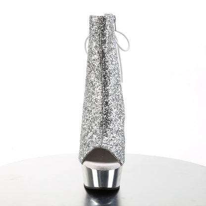 DELIGHT-1018G Silver Glitter/Silver Chrome Ankle Boot Pleaser