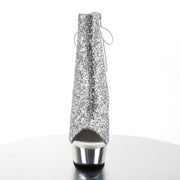 DELIGHT-1018G Silver Glitter/Silver Chrome Ankle Boot Pleaser US Size (Women's): 5