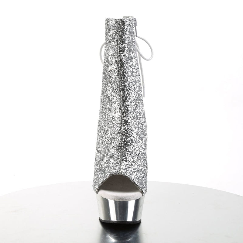 DELIGHT-1018G Silver Glitter/Silver Chrome Ankle Boot Pleaser US Size (Women's): 5