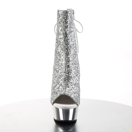 DELIGHT-1018G Silver Glitter/Silver Chrome Ankle Boot Pleaser US Size (Women's): 5