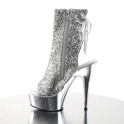 DELIGHT-1018G Silver Glitter/Silver Chrome Ankle Boot Pleaser US Size (Women's): 5