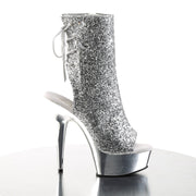 DELIGHT-1018G Silver Glitter/Silver Chrome Ankle Boot Pleaser US Size (Women's): 5