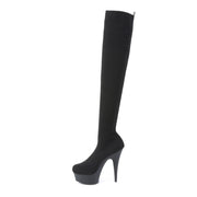 DELIGHT-3002-1 Black Stretch Knit Fabric/Black Matte Thigh Boot Pleaser US Size (Women's): 5