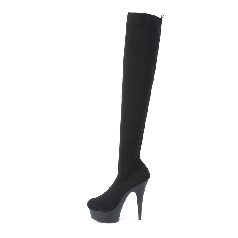 DELIGHT-3002-1 Black Stretch Knit Fabric/Black Matte Thigh Boot Pleaser US Size (Women's): 5