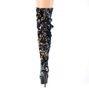DELIGHT-3004 Blue Iridescent Sequins/Black Thigh Boot Pleaser US Size (Women's): 5