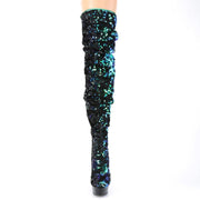 DELIGHT-3004 Green Iridescent Sequins/Black Thigh Boot Pleaser US Size (Women's): 5