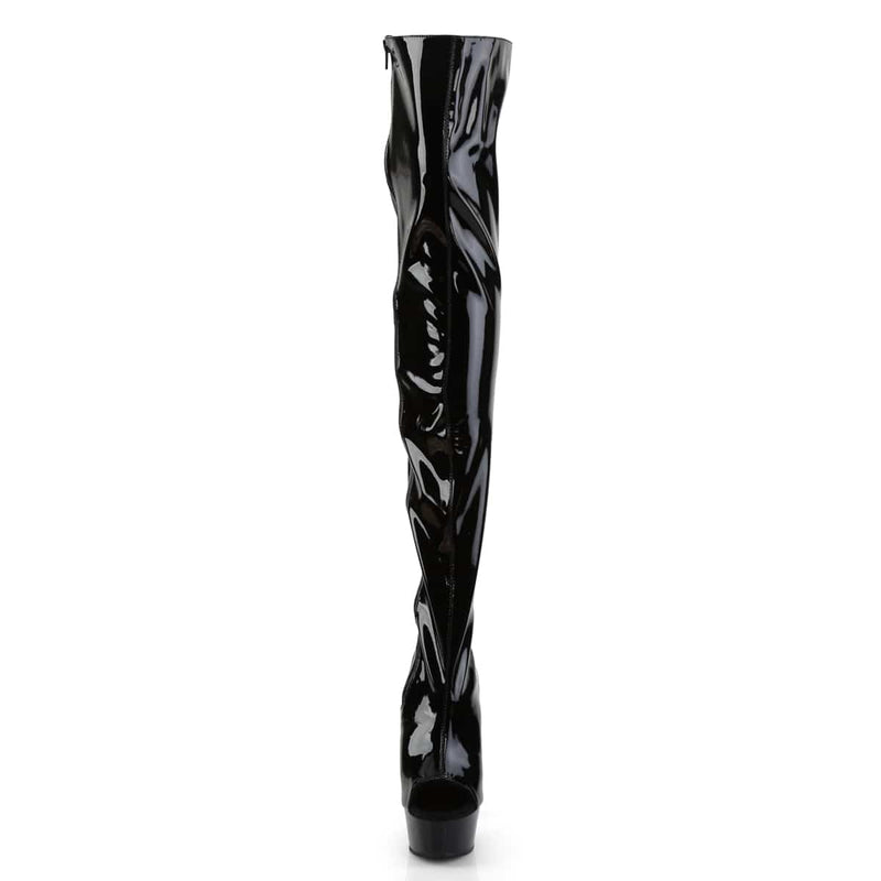 DELIGHT-3017 Black Stretch Patent/Black Boot Pleaser US Size (Women's): 6