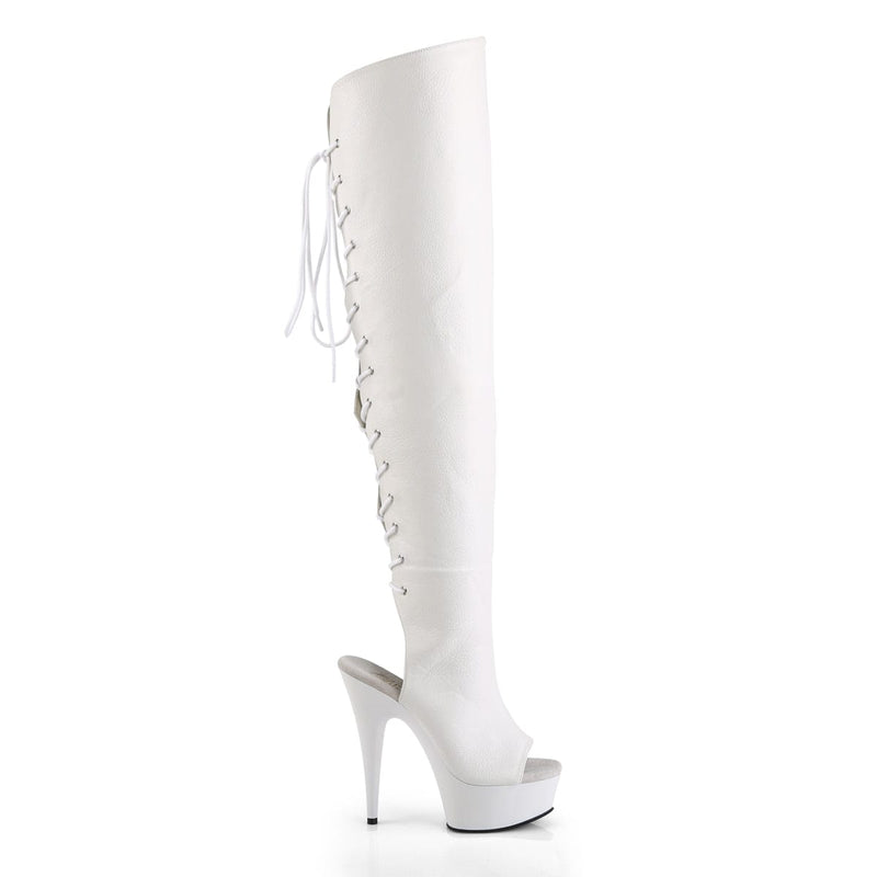 DELIGHT-3019 White Faux Leather/White Boot Pleaser US Size (Women's): 5