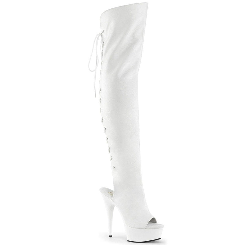 DELIGHT-3019 White Faux Leather/White Boot Pleaser US Size (Women's): 5
