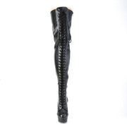 DELIGHT-3023 Black Stretch Faux Leather/Black Matte Thigh Boot Pleaser US Size (Women's): 5
