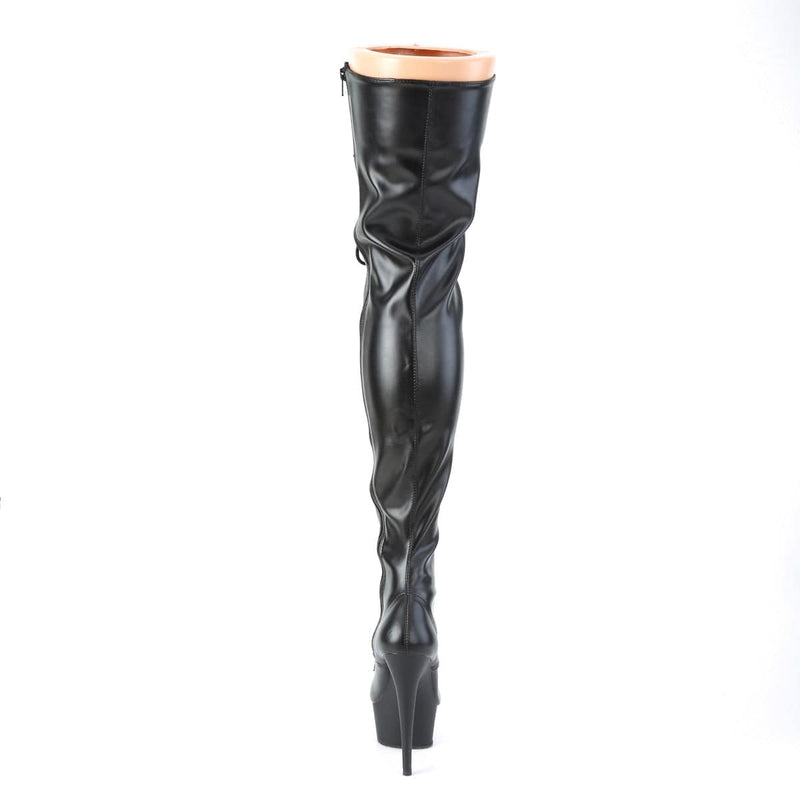 DELIGHT-3023 Black Stretch Faux Leather/Black Matte Thigh Boot Pleaser US Size (Women's): 5