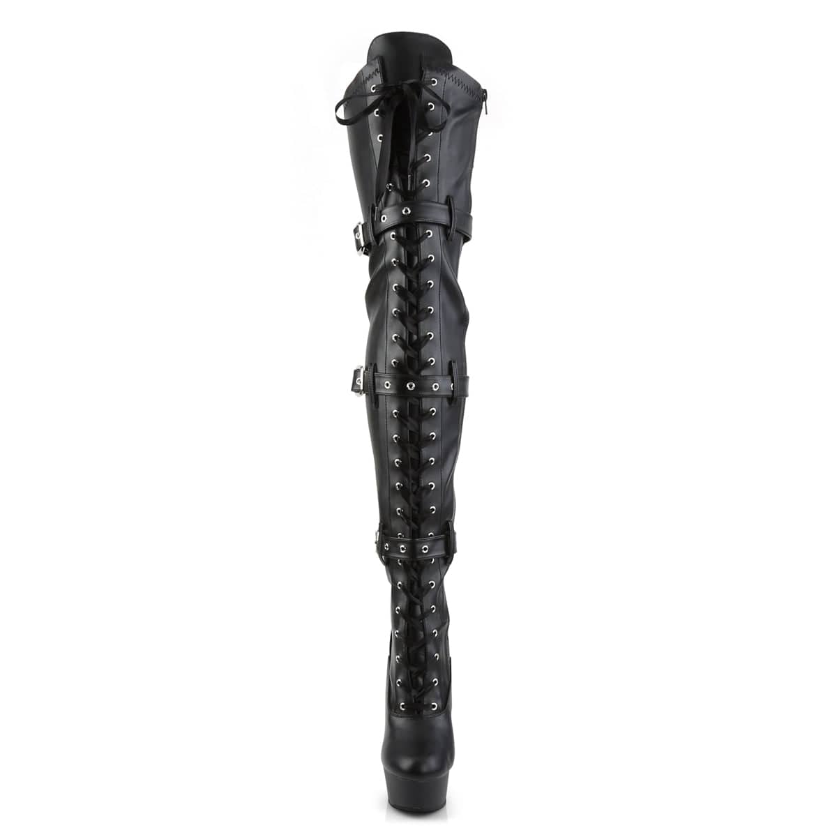 DELIGHT-3028 Black Stretch Faux Leather/Black Matte Boot Pleaser US Size (Women's): 5