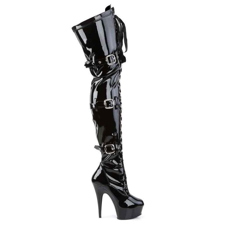 DELIGHT-3028 Black Stretch Patent/Black Boot Pleaser US Size (Women's): 5