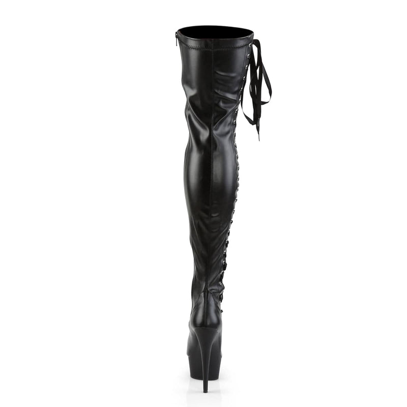 DELIGHT-3050 Black Stretch Faux Leather/Black Matte Thigh Boot Pleaser US Size (Women's): 5