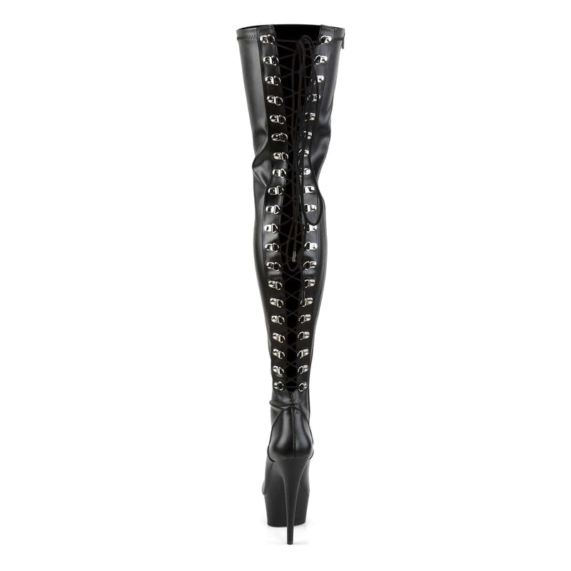 DELIGHT-3063 Black Stretch Faux Leather/Black Thigh Boot Pleaser US Size (Women's): 5