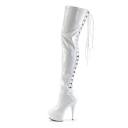 DELIGHT-3063 White Stretch Patent/White Thigh Boot Pleaser US Size (Women's): 5