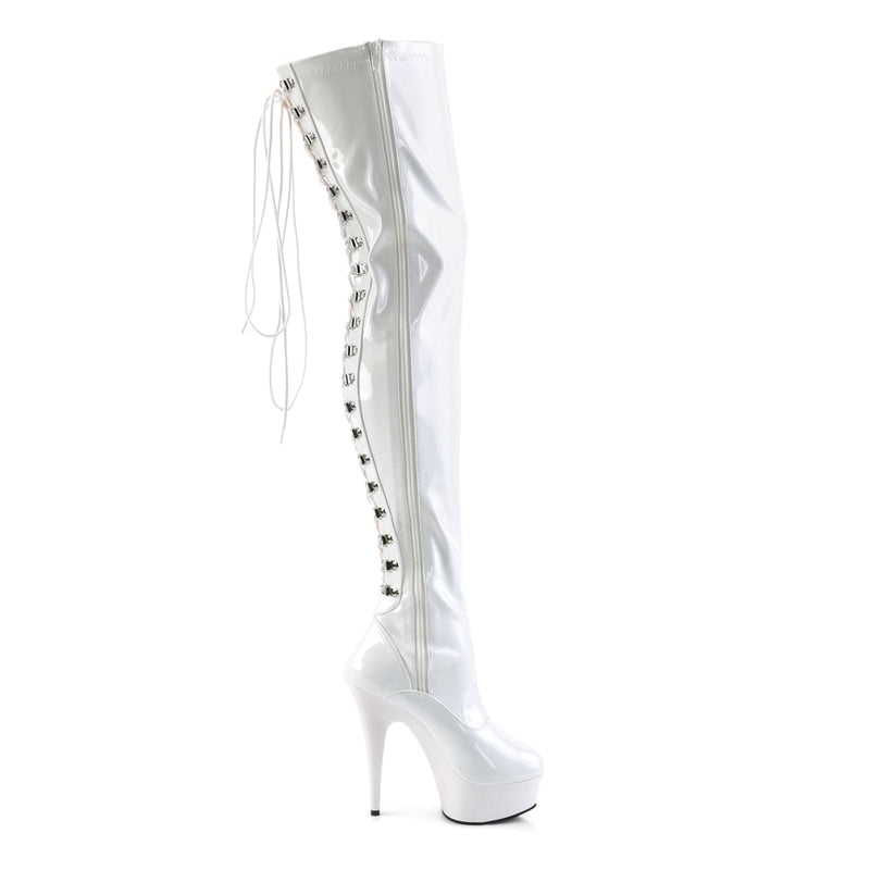DELIGHT-3063 White Stretch Patent/White Thigh Boot Pleaser US Size (Women's): 5