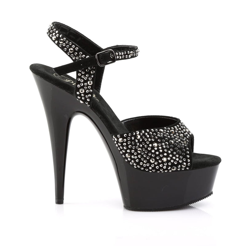 DELIGHT-609RS Black Suede-Pewter Rhinestones/ Black Platform Sandal Pleaser US Size (Women's): 5