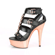 DELIGHT-658 Black Faux Leather/Rose Gold Chrome Platform Sandal Pleaser US Size (Women's): 5