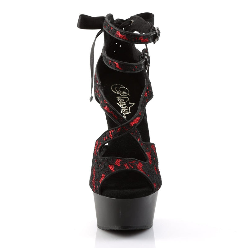 DELIGHT-678LC Red Satin-Lace/Black Matte Platform Sandal Pleaser US Size (Women's): 5