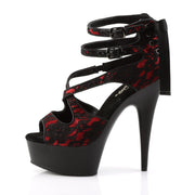 DELIGHT-678LC Red Satin-Lace/Black Matte Platform Sandal Pleaser US Size (Women's): 5