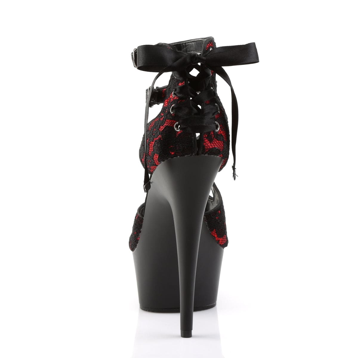 DELIGHT-678LC Red Satin-Lace/Black Matte Platform Sandal Pleaser US Size (Women's): 5