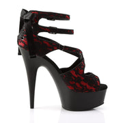 DELIGHT-678LC Red Satin-Lace/Black Matte Platform Sandal Pleaser US Size (Women's): 5