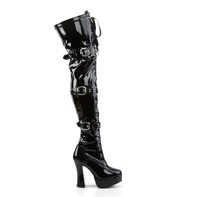 ELECTRA-3028 Black Stretch Patent Thigh Boot Pleaser US Size (Women's): 6
